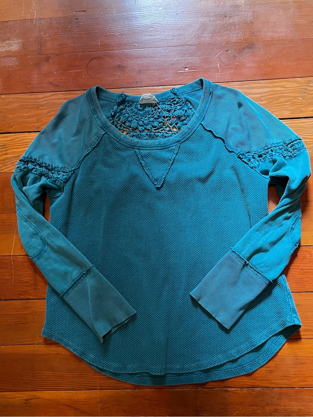 Nicole Miller Teal Waffle Lace Back 💯 Cotton Top